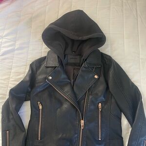 Blank NYC Black Leather Jacket with Hood